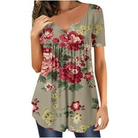 Podplug Жените Плус Големина Кратки Ракави V-Вратот Печатење Блуза Пуловер Блузи Кошула
