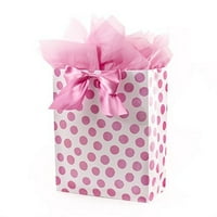 Халмарк 15 Екстра голема торба за подароци со хартија за ткиво - розови точки од полкови и лак за родендени, тушеви за бебиња, тушеви за невести и повеќе