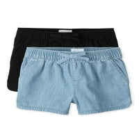 Детски места за девојчиња Twill & Denim Sult Shorts, 2-пакувања, големини 5-16