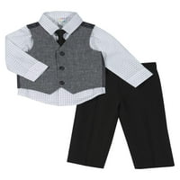 Healthte бебе момче елек, ткаена кошула, елек, панталони и сет на облеки за облекување на вратоврска