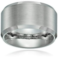 Машки сафир волфрам со дијамант што завршува широк сребрен прстен, големина 12