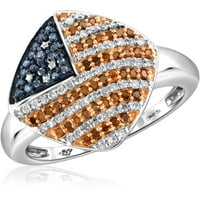 Карат Т.В. Мулти-бои дијамант Стерлинг сребро американско знаме прстен