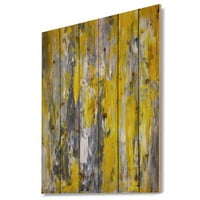DesignArt сива и жолта апстрактна шема на природно печатење на уметност од бор од дрво, 36 46