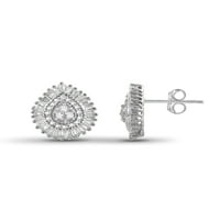 JewelersClub Carat T.W. Обетки од облик на сребрена круша од бел дијамант