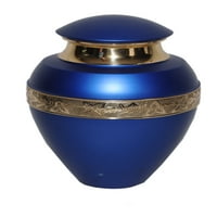 Ikon Blue Cremation Urr за човечка пепел - Рачно изработено со погребни урни за возрасни - цврста месинг - прифатлива урна за пепел - Голем договор за урн