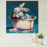 DesignArt Синиот зајак што се релаксира во wallидната уметност на када платно