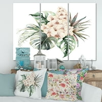 Букет со орхидеи лисја од кокос и Монстера сликарско платно уметничко печатење
