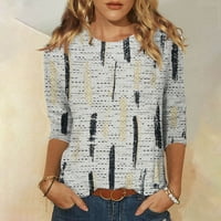 Женска Мода Обична Три Четвртина Ракав Печатење Круг Вратот Пуловер Врвот Блуза