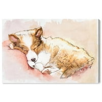 Авенија за пистата животни wallидни уметности платно печати „кучиња за спиење“ кучиња и кутриња - кафеава, розова
