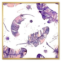 Дизајн на 'Етнички пурпурни пердуви композиции' Боемјан и еклектичен врамен платно wallид уметност печатење