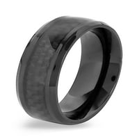 Црн позлатен прстен од не'рѓосувачки челик црни јаглеродни влакна