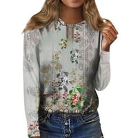 Фетерна Женска Мода Секојдневен Печатење Со Долги Ракави Кружен Врат Пуловер Врвна Блуза