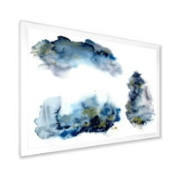 DesignArt 'Сиви и сини облаци со златен сјај' модерен врамен уметнички принт