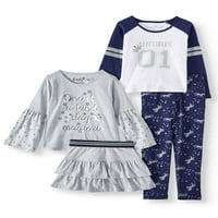 Freestyle Revolution Revolution Toddler Girl Mi & Match долги ракави врвови, здолниште и хеланки, сет на облеки, сет на облека
