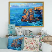 DesignArt 'The Blue Ocean by Rocky Cliffs' Наутички и крајбрежен врамен уметнички принт
