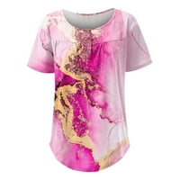 Женски Блузи Хенли Графички Отпечатоци Блуза Обични Жени Мода Кратки Ракави Маици Розова 4XL