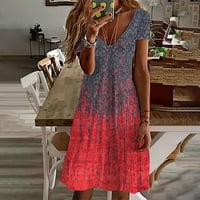 Дозвола-Продажба Фустани За Жени Плус Големина Краток Ракав Печатење Цветни Шема Фустан V - Вратот Миди Се Вклопуваат И Одблесокот