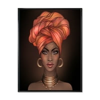 DesignArt 'Porterената на Афроамериканец Портрет со Turban v' модерна врамена платно wallидна уметност принт