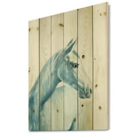 Дизајн на „Затвори портрет на светло сино коњ“, печатење на природно бор дрво