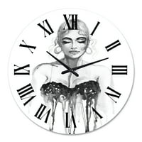 Дизајнрт „Монохроматски портрет на жена која носи вечерен фустан“ модерен wallиден часовник