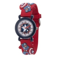 Avenger Aspember Captain America Boys Boys Boys Time наставник часовник, црвена 3Д пластична лента