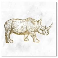 Wynwood Studio Animals Wall Art Canvas Prints 'Rhyno Square' ’и диви животни - злато, бело