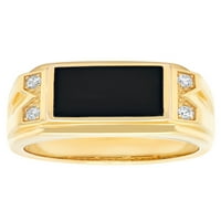 Менс 14к злато позлатен сребрен прстен W Black Ony & Cubic Circonia
