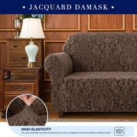 Subrte Sofa Slipcover 1-парчен џакард Дамаск Кауч на капакот, XL троседот, кафеава