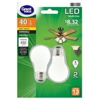 LED сијалица со одлична вредност, вати тавански вентилатор замрзнати ламба E база, затемнета, 2-пакет, мека бела боја