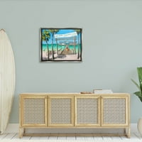 Летен одмор плажа Пјер крајбрежен сликарство сјај сива врамена уметничка печатена wallидна уметност