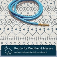 Добро ткаена Медуза Норд Модерно мароканско светло сино 5'3 Тркалезен килим со рамен ткаенина на отворено