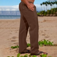 Карго панталони за мажи Мажи Цврст Секојдневен Еластичен Појас Џеб Памучен Ленен Панел Панталони Армија Зелена Л