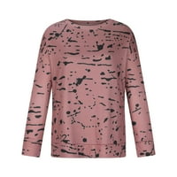 Жените Плус Големина Дозвола Модни Жени Печатење Долг Ракав Удобно Дише Круг-Вратот Кошула Блузи Розова