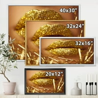 DesignArt „Златни женски усни“ модерни врамени платно wallидни уметности