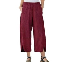 Панталони За Жени Модни Секојдневни Еднобојни Лежерни Лабави Прави Бифуркирани Панталони Со Широк Џеб