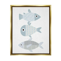 Ступелални индустрии Три чудесни обликувани риби морски животни графички уметности металик злато лебдечки врамени платно печатење