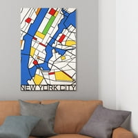 Студиото Wynwood „Mapујорк со цврста боја мапа“ мапи и знамиња печатење на wallидни уметности - сина, бела, 24 36