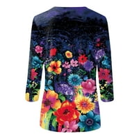 Летен Врв За Жени Модни Ракави Цветни Копчиња Печатење Круг Вратот Пуловер Блуза