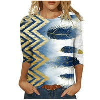 Омитај Женска Мода Секојдневен Печатење Со Три Четвртини Ракави Пуловер Со Тркалезен Врат Топ Блуза женски блузи и блузи облечени