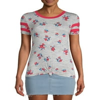 Без граници на печатената варситичка лента на јуниори, плетена маица со краток ракав за кратки ракави