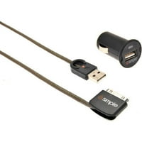 ISIMPLE USB кабел со вртење на приклучокот за вртење за iPod или iPhone со полнач за автомобили