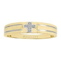 Diamond Accent 18kt жолто злато над стерлинг сребро Reverant Машки крст моден прстен од Keepsake