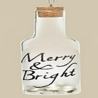 6 Чисто стаклено шише со вино испишано Среќно и светло со ingингл sвона Божиќ украс
