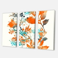 DesignArt 'Портокалови и зелени диви цвеќиња III' Современа печатена уметност во wallидот на платно
