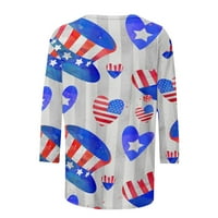 Излегување Блузи Женска Мода Печатена Маица Ракави со Средна должина Блуза Кружен Врат Обични Врвови Плус Големина Блуза на