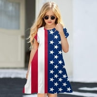 Американско Знаме Деца Печатење Возбуда Краток Ракав Активен Моден Дневен Затворен Отворен 4 јули Плажа Фустан За Мали Бебиња