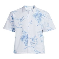 Печатена тропска ткаена кошула за мажите на кафето Луна со кратки ракави