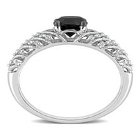 Карат Т.В. Црн и бел дијамант 14KT Бело злато гроздобер прстен за ангажман