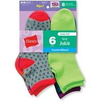 Ханес Девојки Глуждот Чорапи 6-Пакет, Големини М-Л