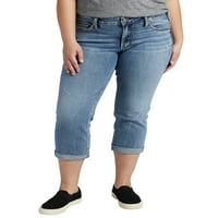 Сребрени фармерки копродукции Co. Women'sенски плус големина Бритт со низок пораст Капри за половината со 12-24